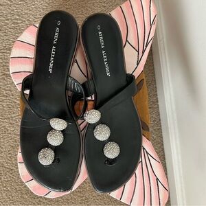 Athena Alexander Black Sandals with Glittering Silver Details